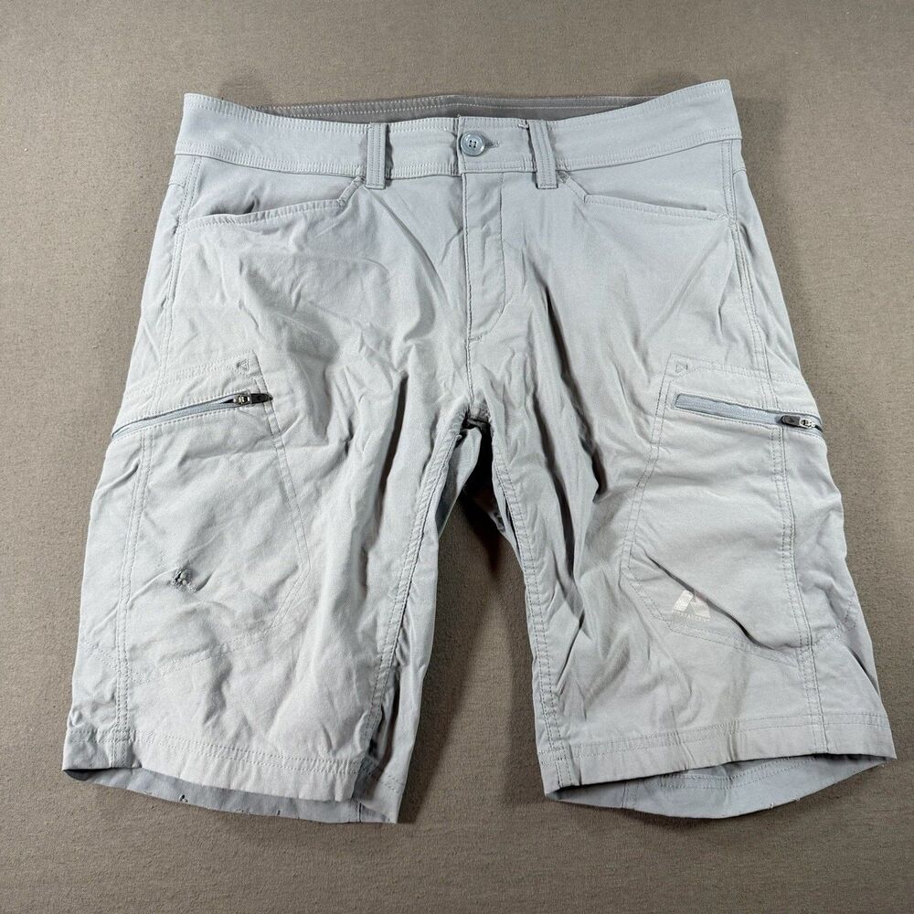 Eddie Bauer First Ascent Shorts Men's Sz 35 Grey Cargo Hiking Nylon Stretch FLAW